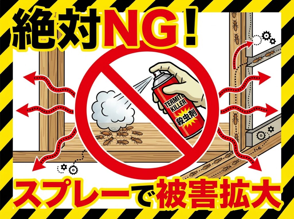 シロアリに市販のスプレーをかけると被害が悪化する