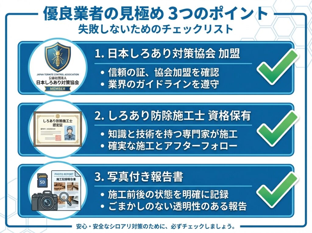 優良なシロアリ駆除業者を見極める方法チェックシート