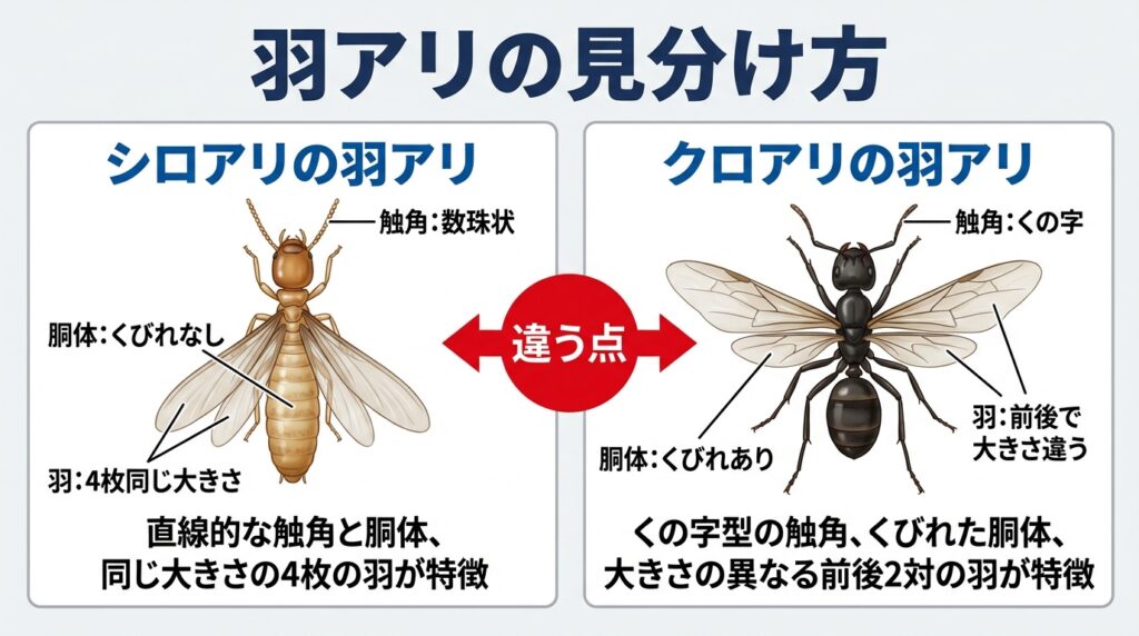 羽アリとシロアリの見分け方