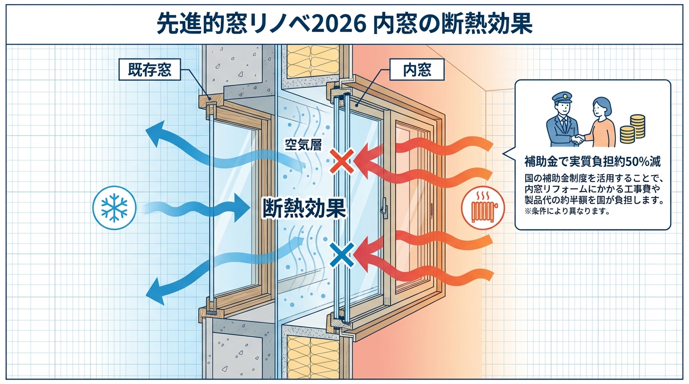 先進的窓リノベ2026 内窓 断熱効果 補助金