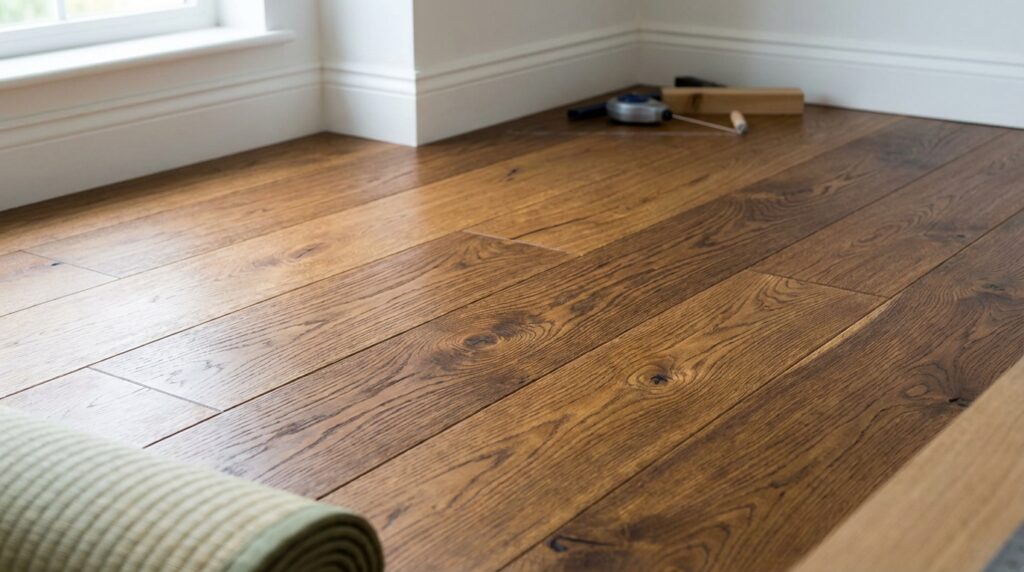 畳からフローリングに変えた洋室の木目と白い壁、リフォーム施工例