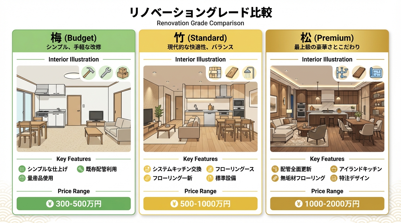 リノベーション グレード比較 松竹梅 仕様の違い 予算別