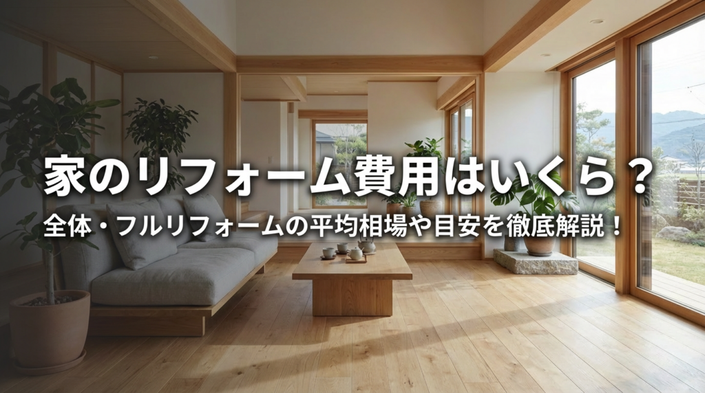 リフォーム後の明るく開放的なリビング。オーク材のフローリングと大きな窓から差し込む自然光が特徴的な、モダンで温かみのある日本の住宅内装