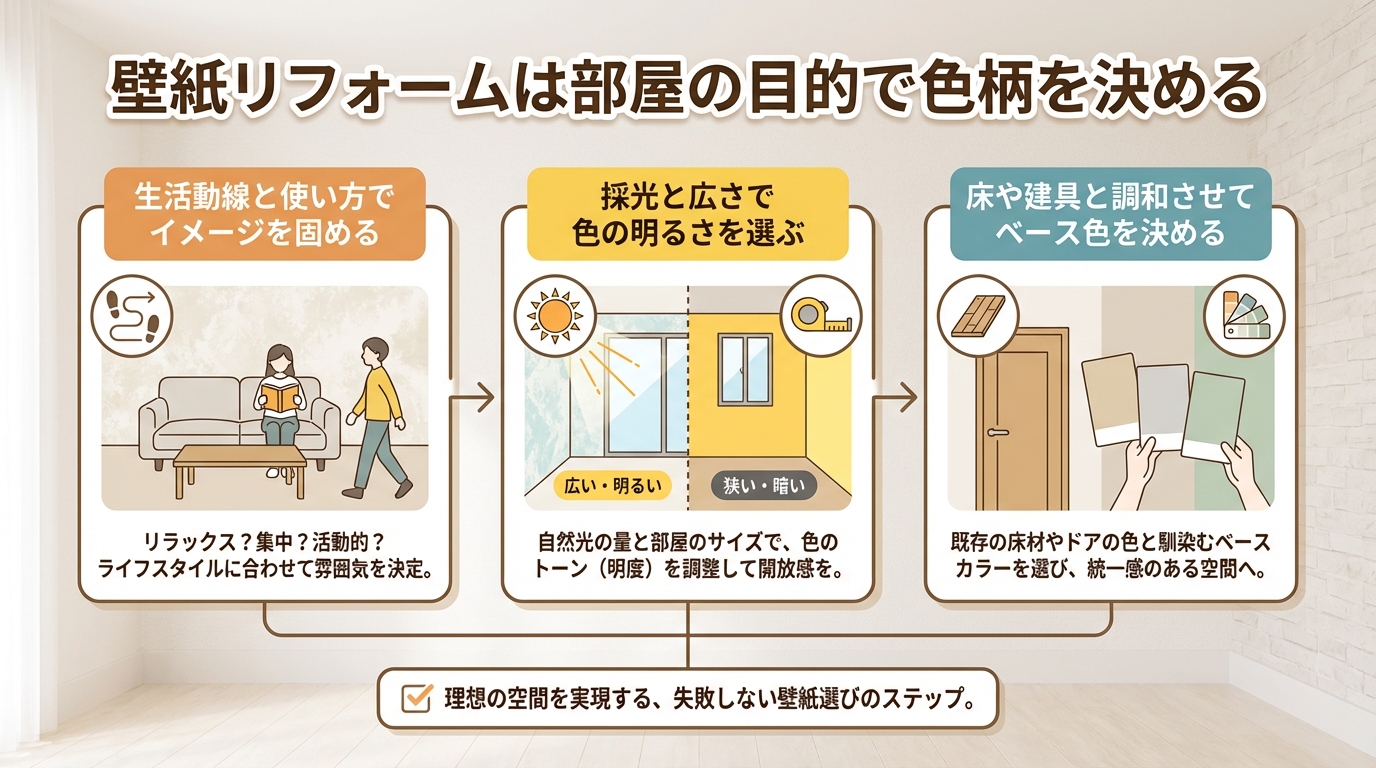 壁紙リフォームは部屋の目的で色柄を決める