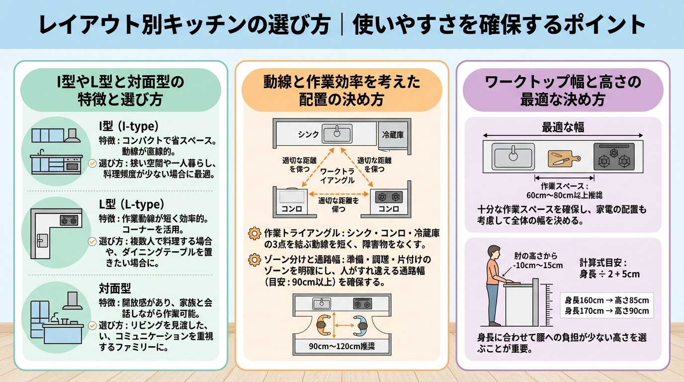 レイアウト別キッチンの選び方｜使いやすさを確保するポイント