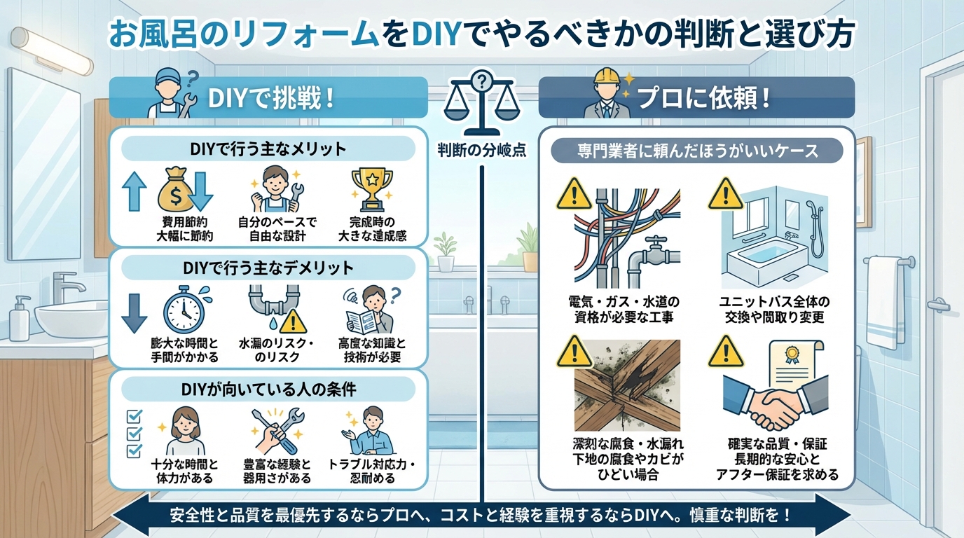 お風呂のリフォームをDIYでやるべきかの判断と選び方