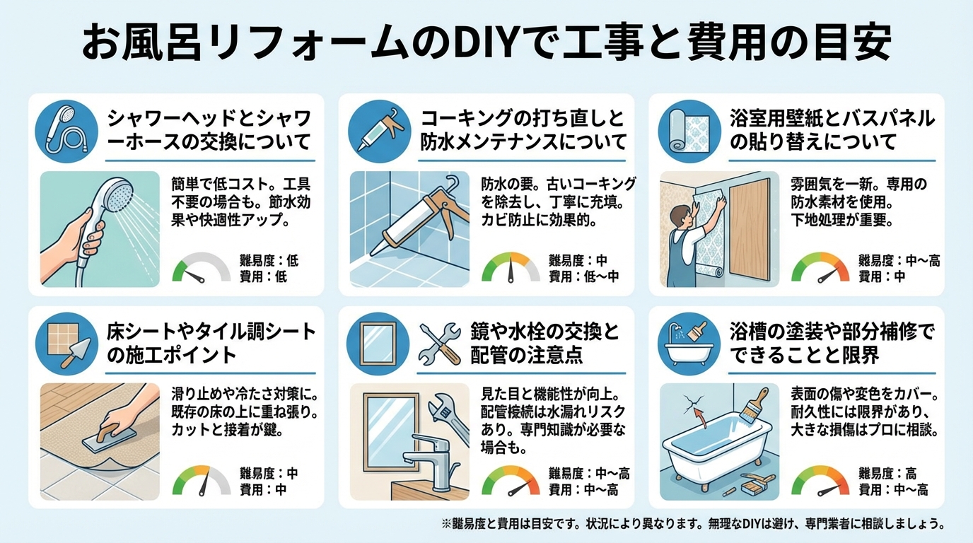 お風呂リフォームのDIYで工事と費用の目安