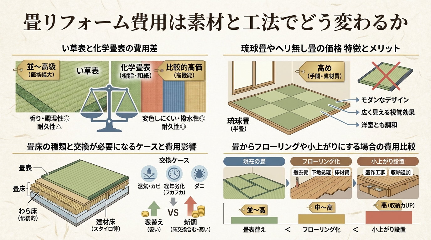 畳リフォーム費用は素材と工法でどう変わるか