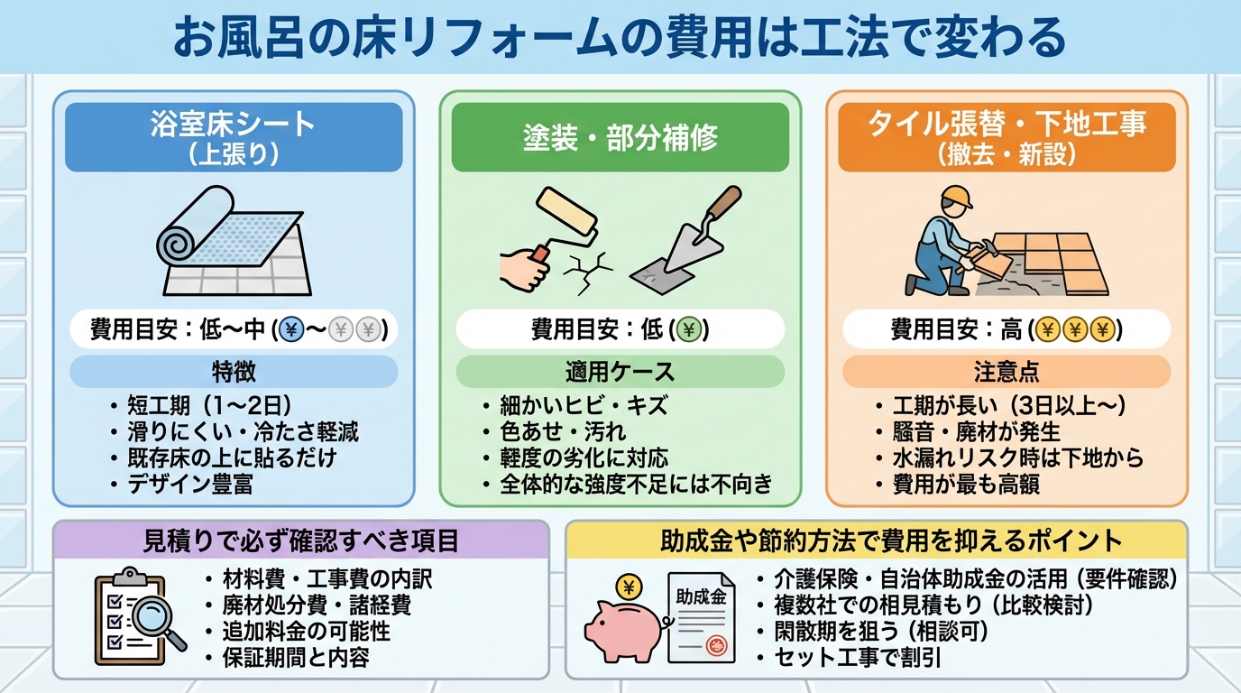 お風呂の床リフォームの費用は工法で変わる