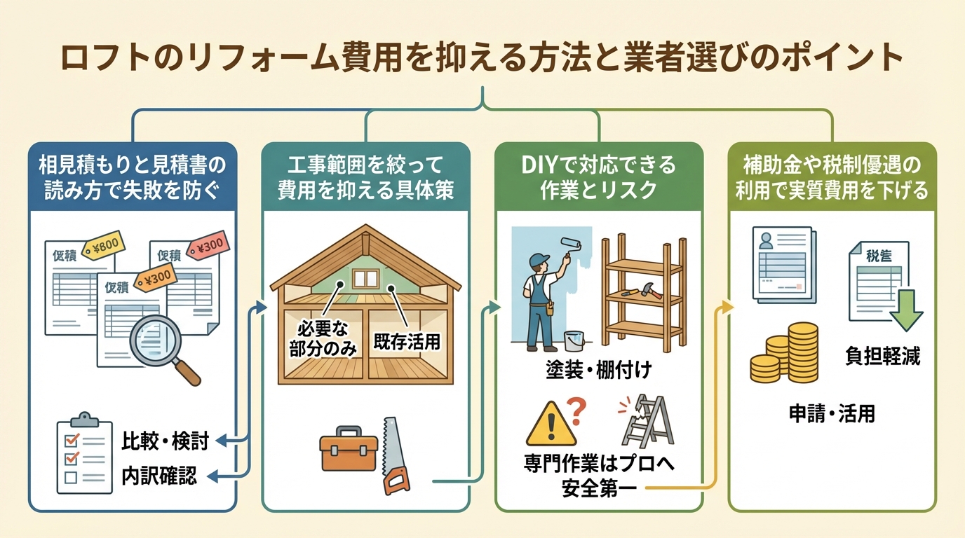 ロフトのリフォーム費用を抑える方法と業者選びのポイント