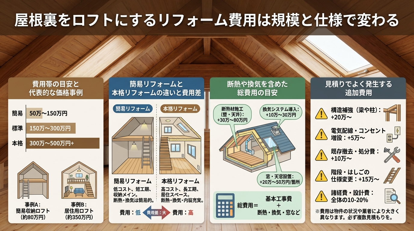 屋根裏をロフトにするリフォーム費用は規模と仕様で変わる