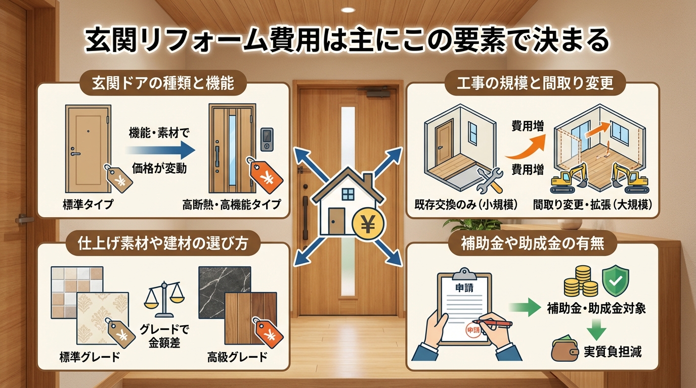 玄関リフォーム費用は主にこの要素で決まる