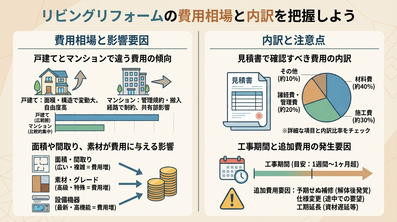 リビングリフォームの費用相場と内訳を把握しよう