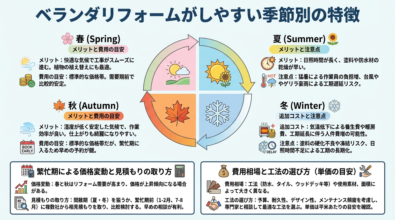 ベランダリフォームがしやすい季節別の特徴