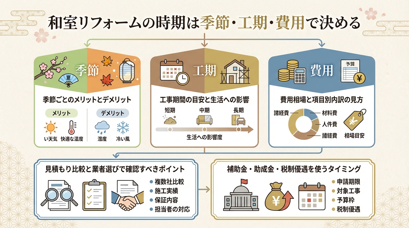 和室リフォームの時期は季節・工期・費用で決める