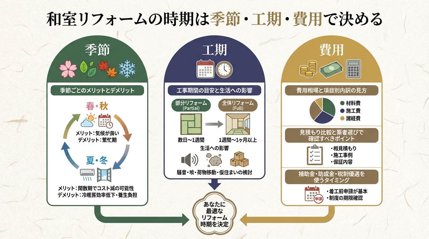 和室リフォームの時期は季節・工期・費用で決める