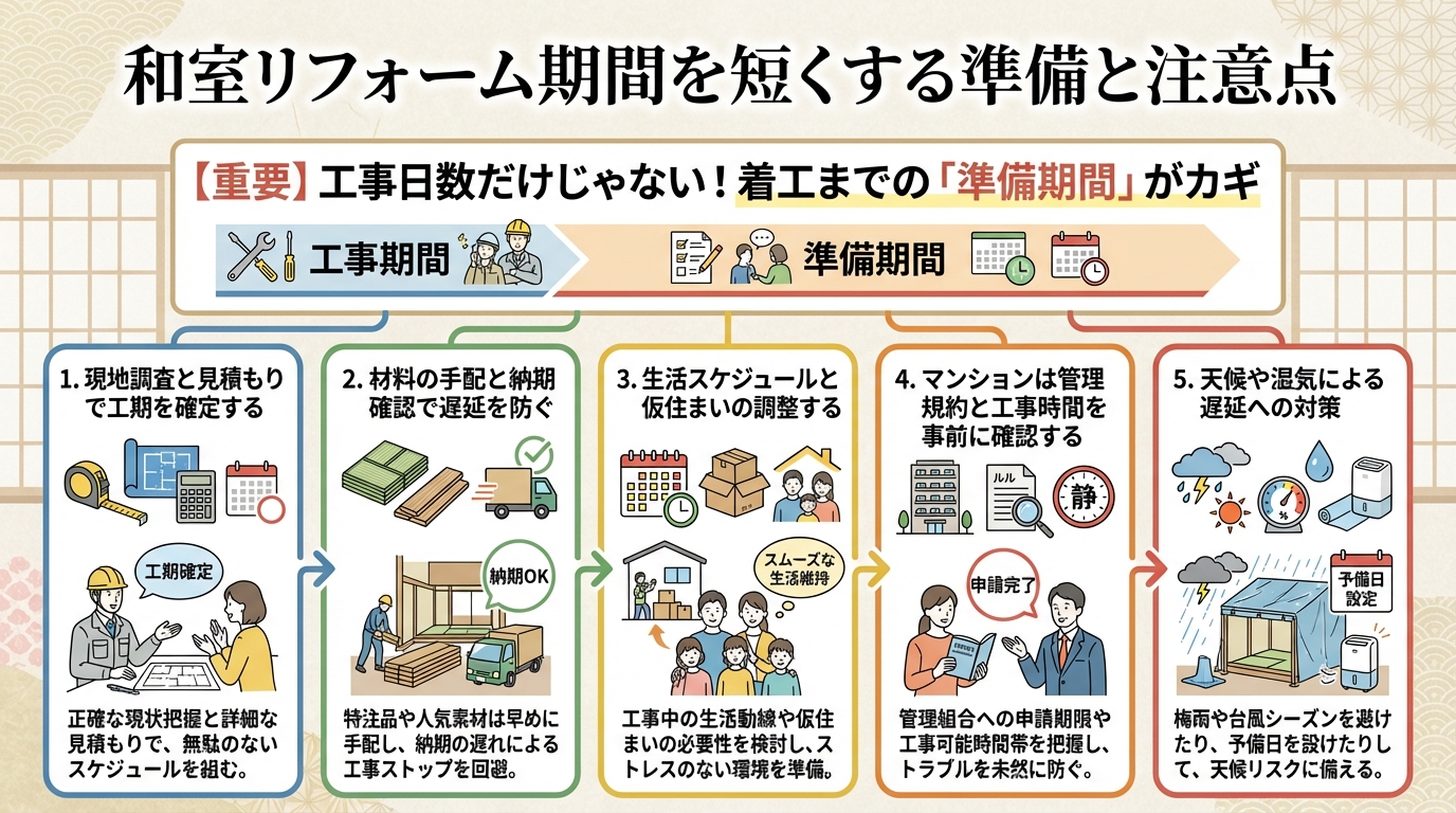和室リフォーム期間を短くする準備と注意点