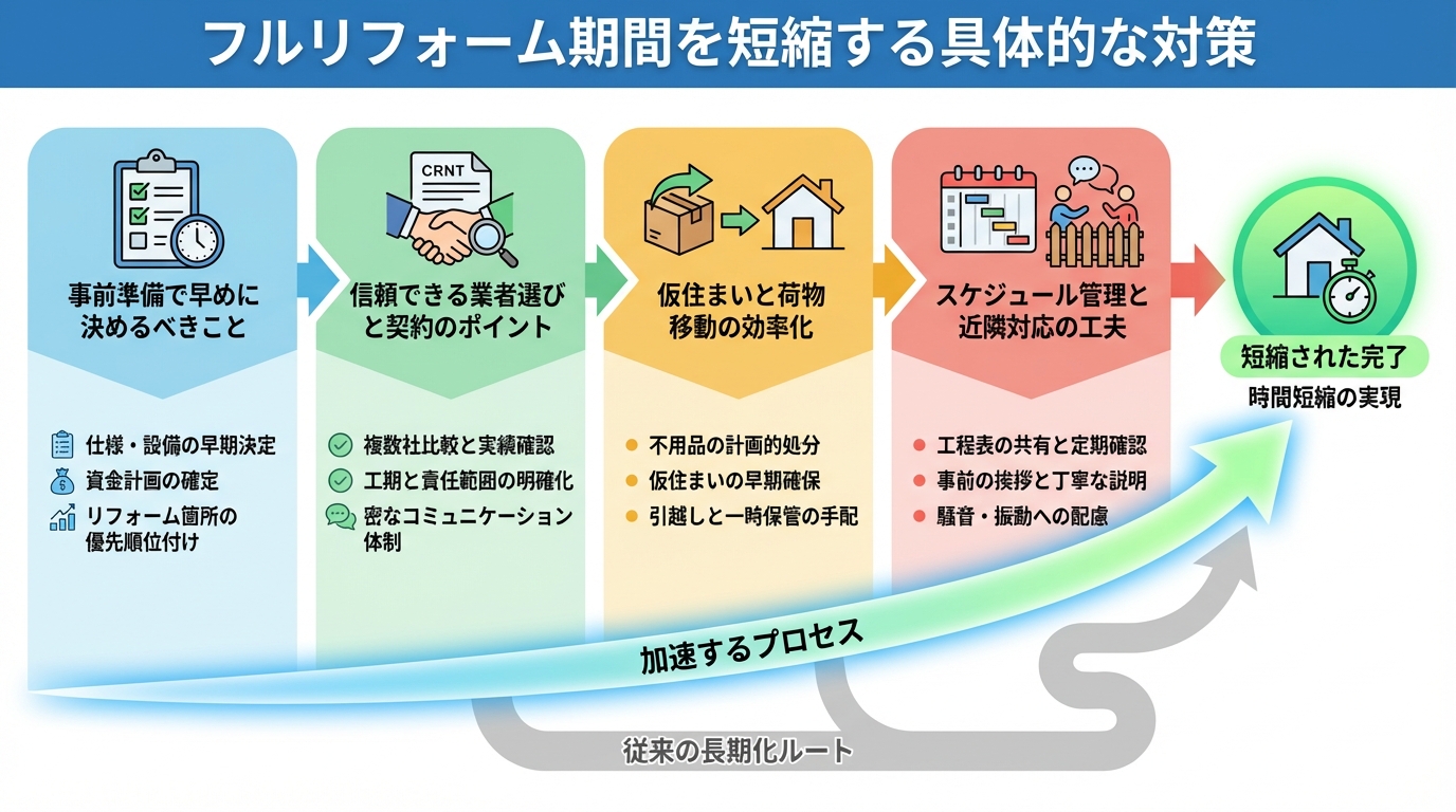 フルリフォーム期間を短縮する具体的な対策