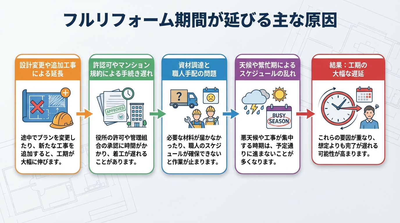 フルリフォーム期間が延びる主な原因