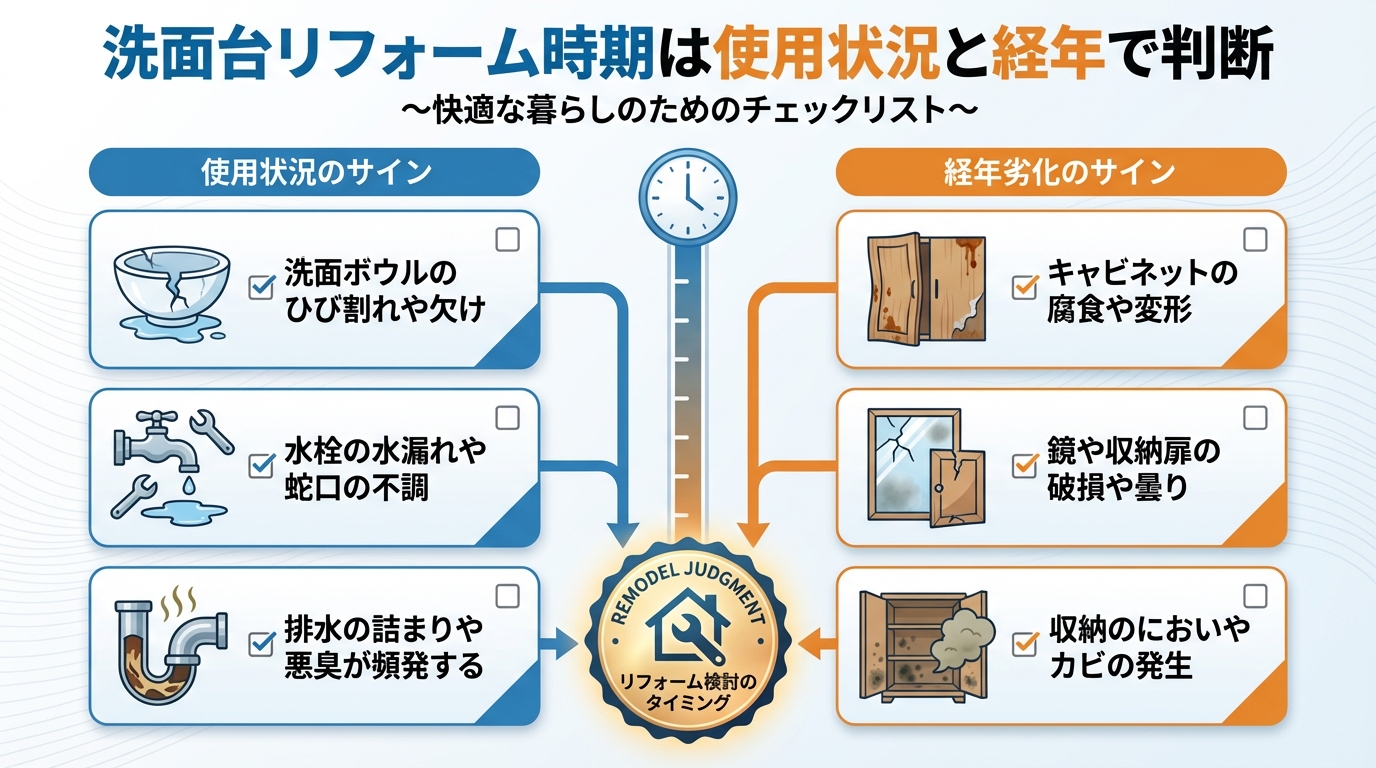 洗面台リフォーム時期は使用状況と経年で判断