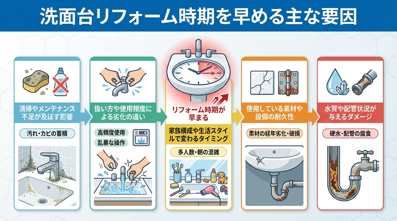 洗面台リフォーム時期を早める主な要因