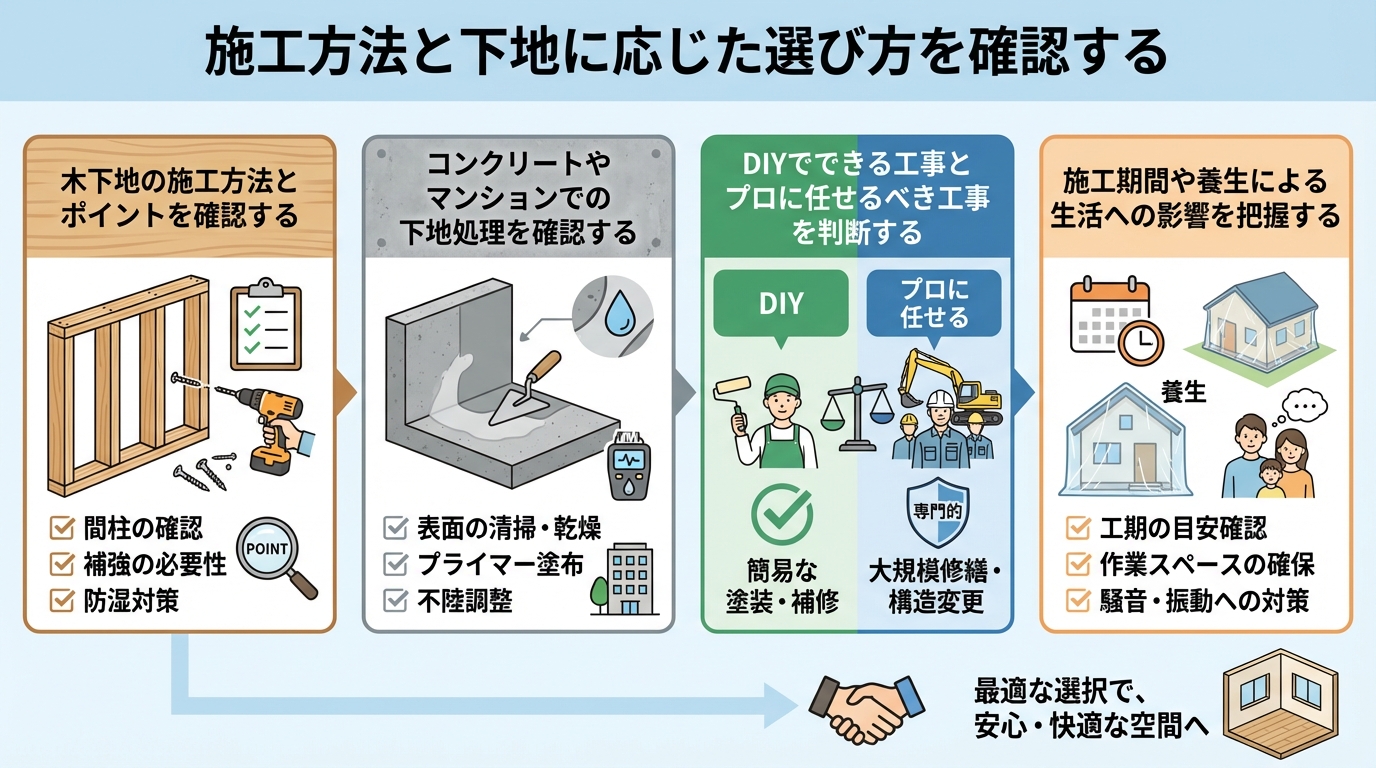 施工方法と下地に応じた選び方を確認する