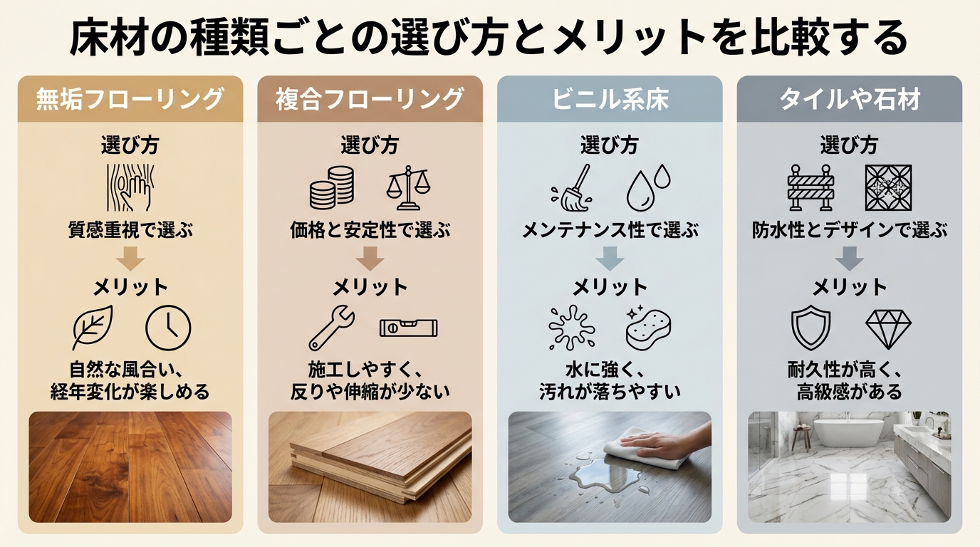 床材の種類ごとの選び方とメリットを比較する