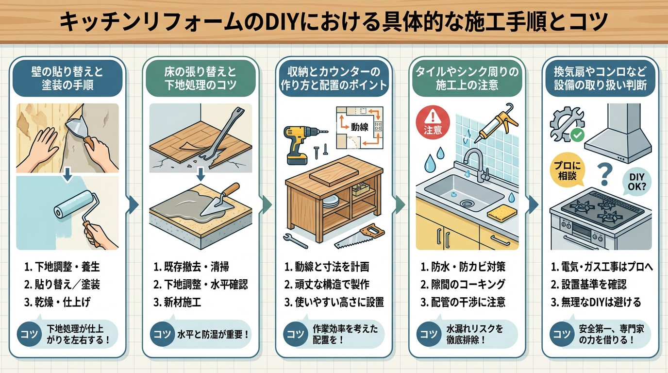 キッチンリフォームのDIYにおける具体的な施工手順とコツ