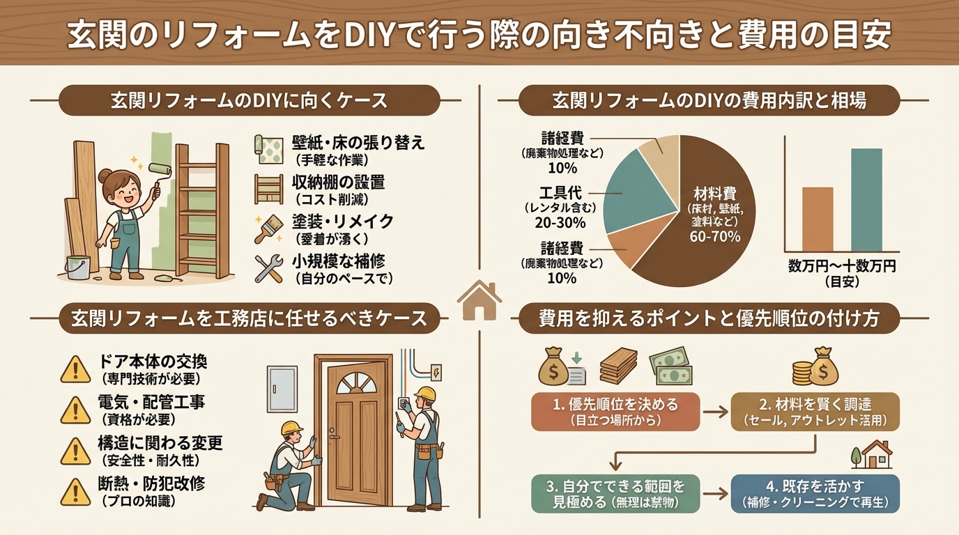 玄関のリフォームをDIYで行う際の向き不向きと費用の目安