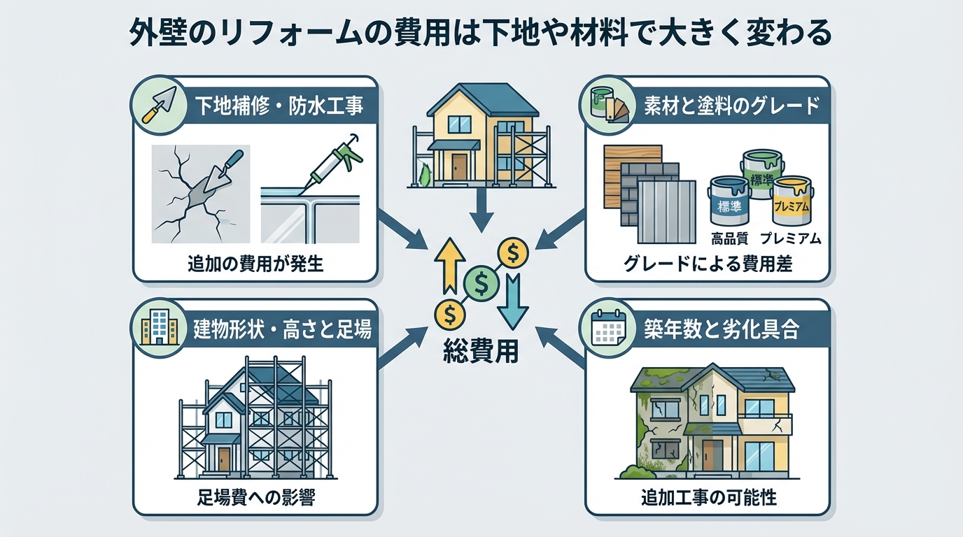 外壁のリフォームの費用は下地や材料で大きく変わる