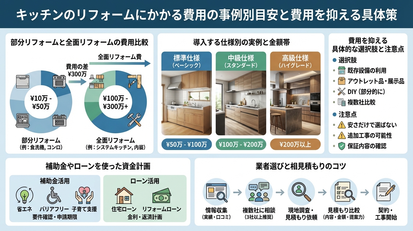 キッチンのリフォームにかかる費用の事例別目安と費用を抑える具体策
