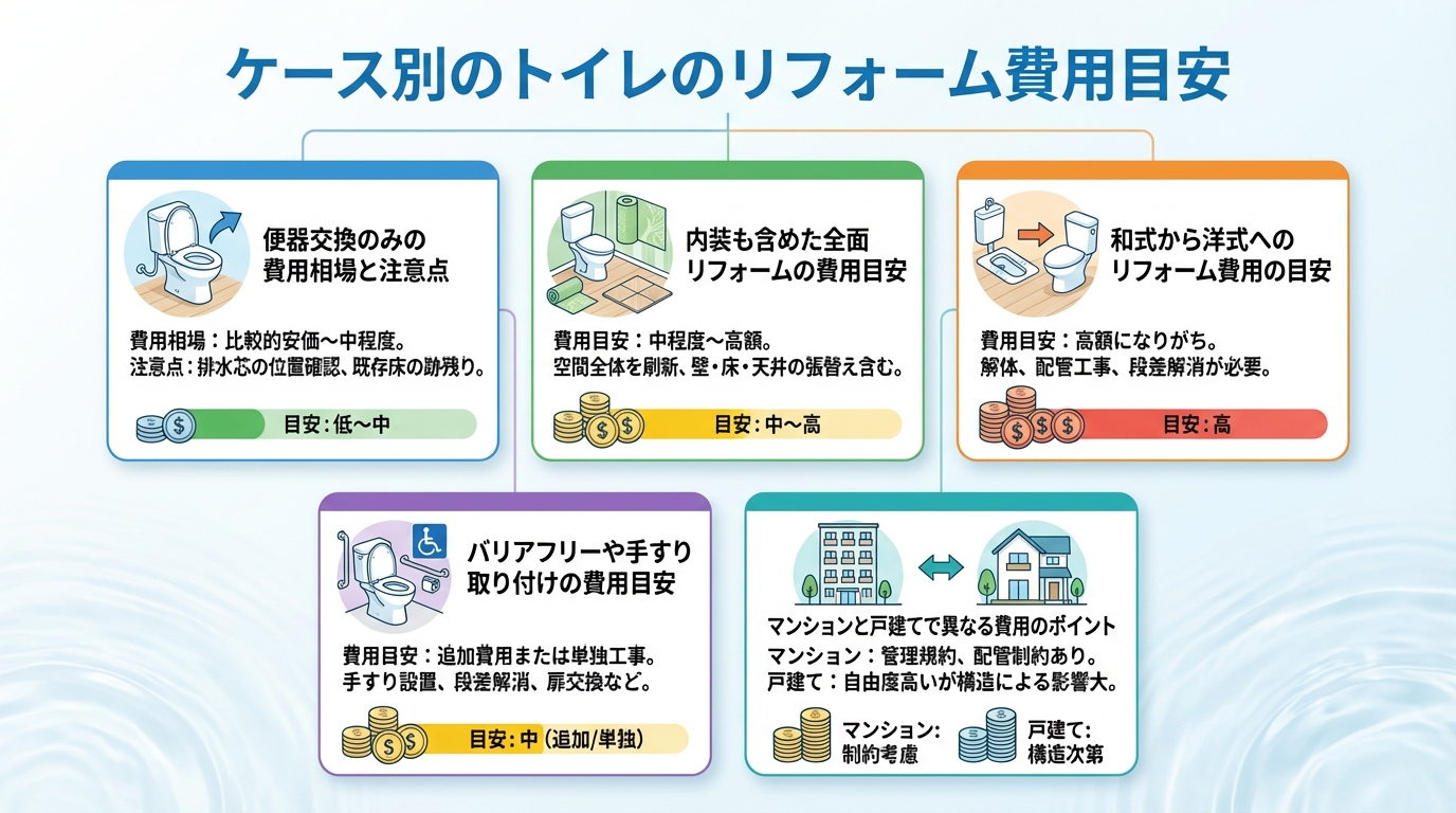 ケース別のトイレのリフォーム費用目安