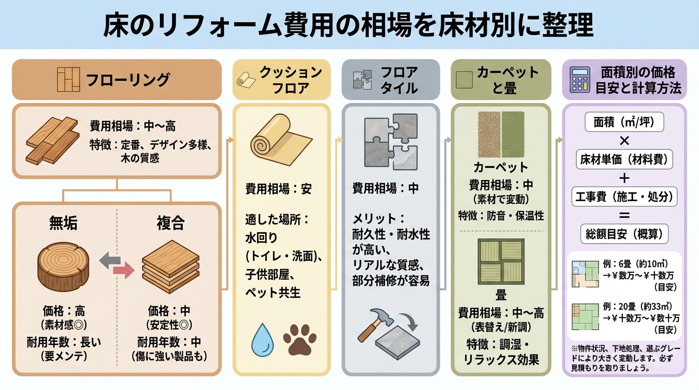 床のリフォーム費用の相場を床材別に整理