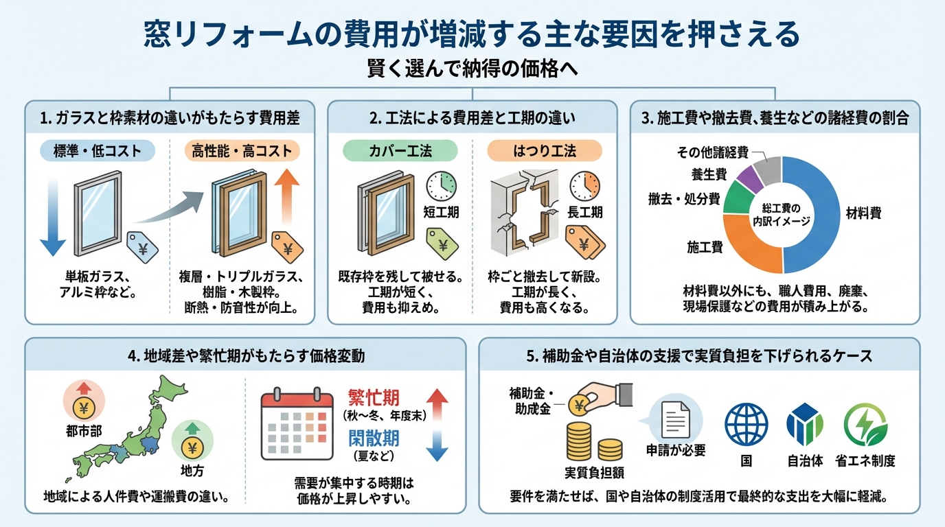 窓リフォームの費用が増減する主な要因を押さえる