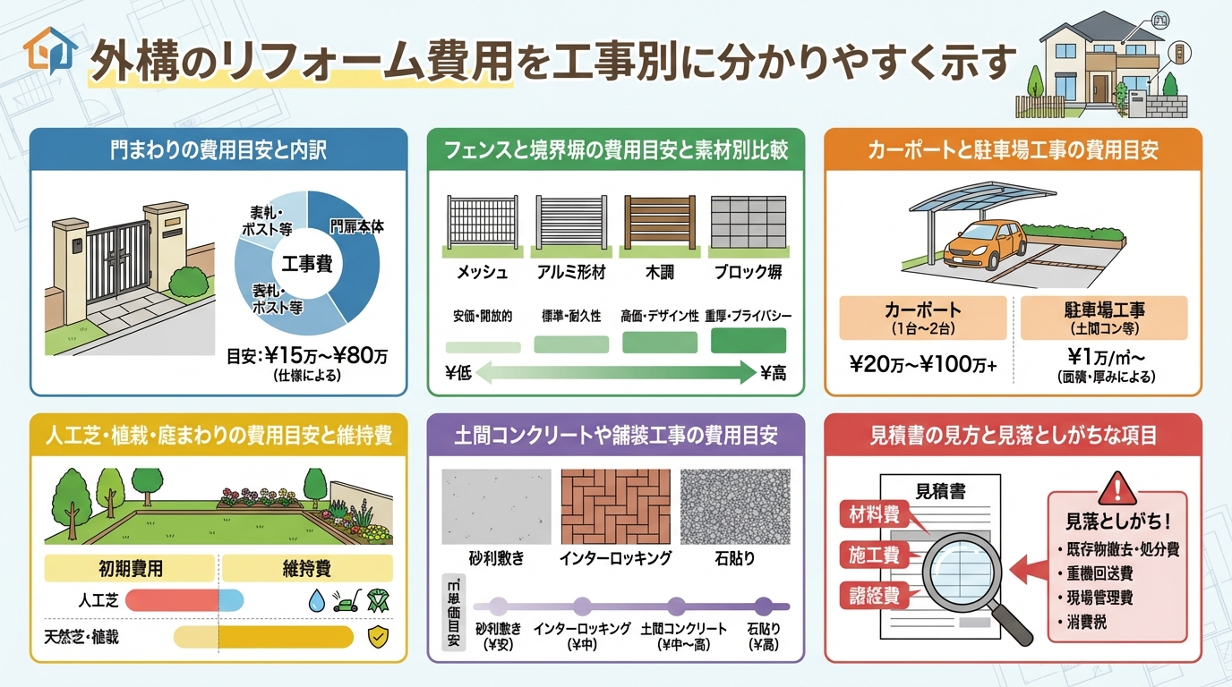 外構のリフォーム費用を工事別に分かりやすく示す