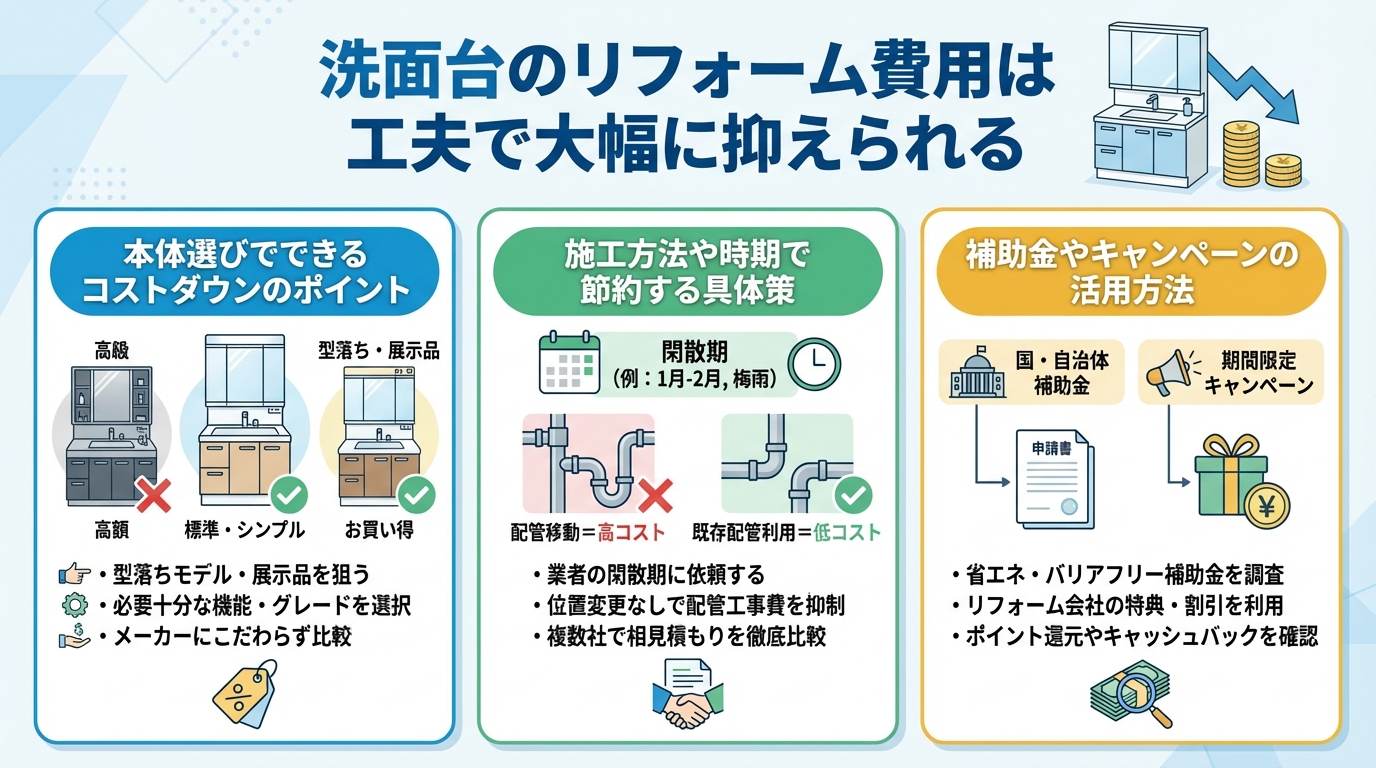 洗面台のリフォーム費用は工夫で大幅に抑えられる