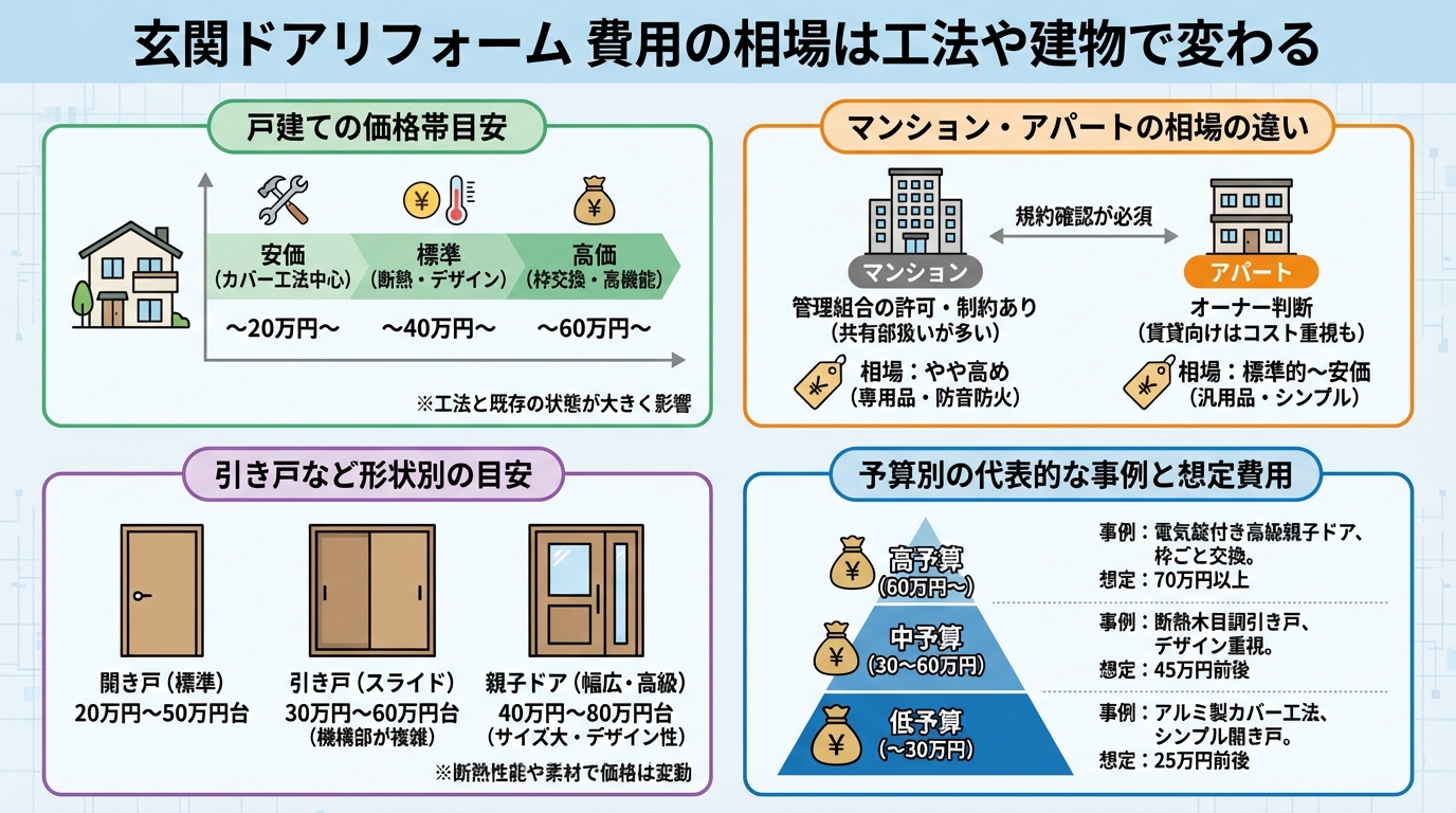 玄関ドア リフォーム 費用の相場は工法や建物で変わる