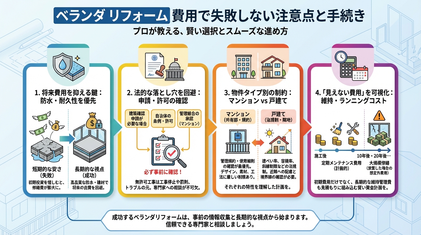 ベランダ リフォーム 費用で失敗しない注意点と手続き