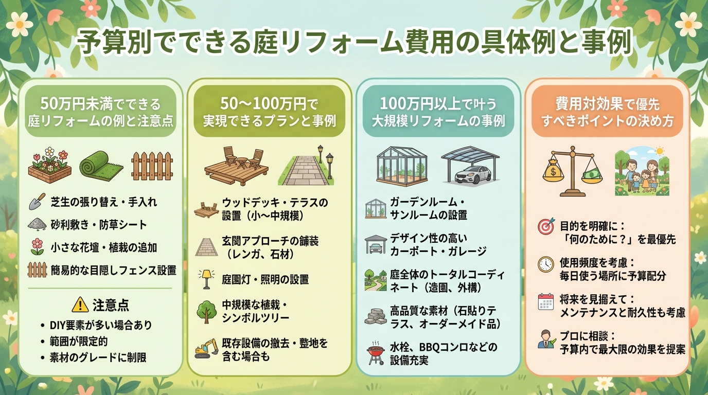 予算別でできる庭リフォーム費用の具体例と事例