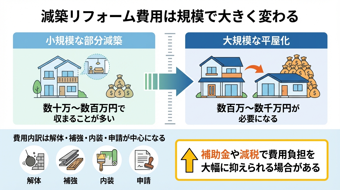 減築リフォーム費用は規模で大きく変わる