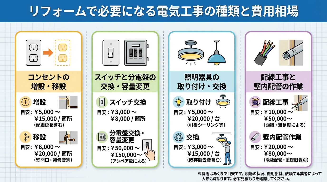 リフォームで必要になる電気工事の種類と費用相場