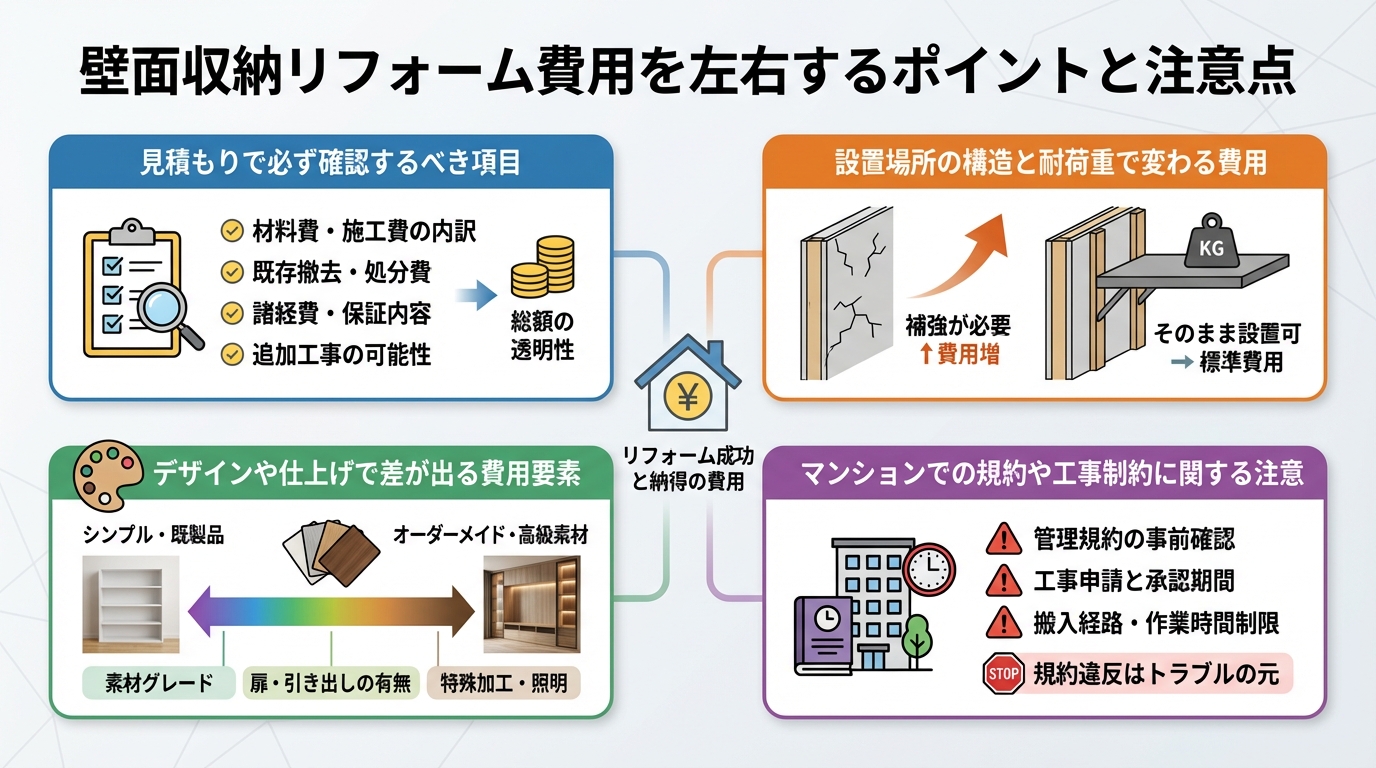 壁面収納リフォーム費用を左右するポイントと注意点