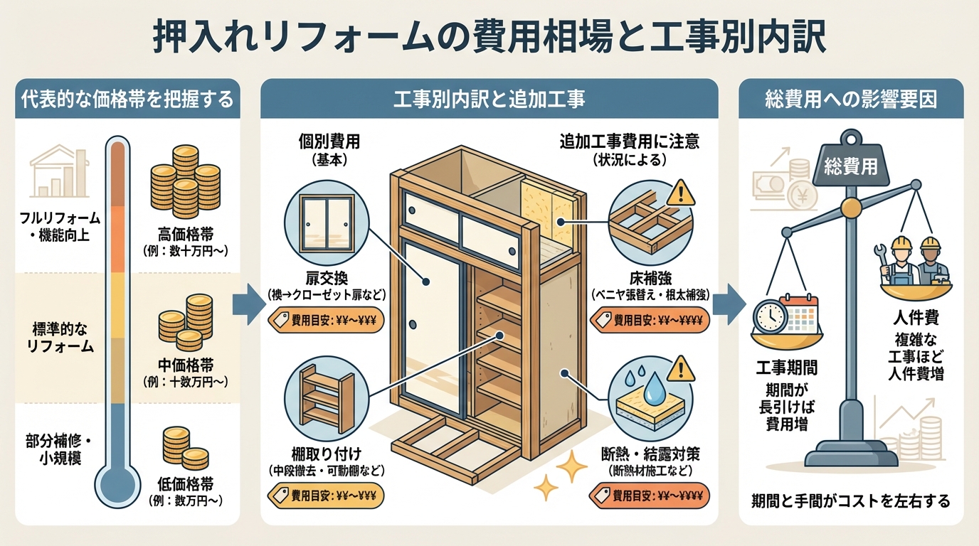 押入れリフォームの費用相場と工事別内訳