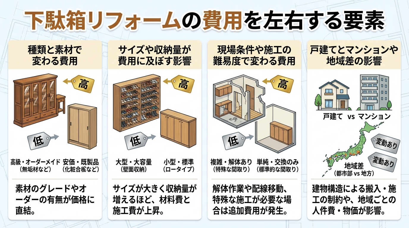 下駄箱リフォームの費用を左右する要素