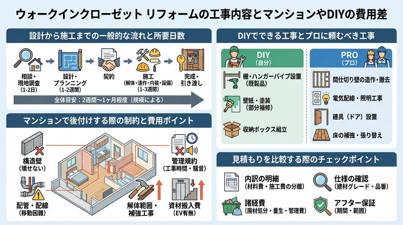 ウォークインクローゼット リフォームの工事内容とマンションやDIYの費用差