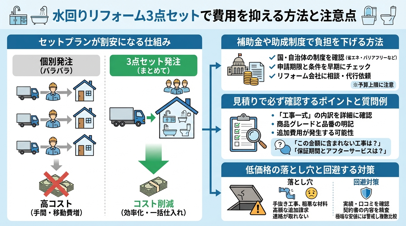 水回りリフォーム3点セットで費用を抑える方法と注意点
