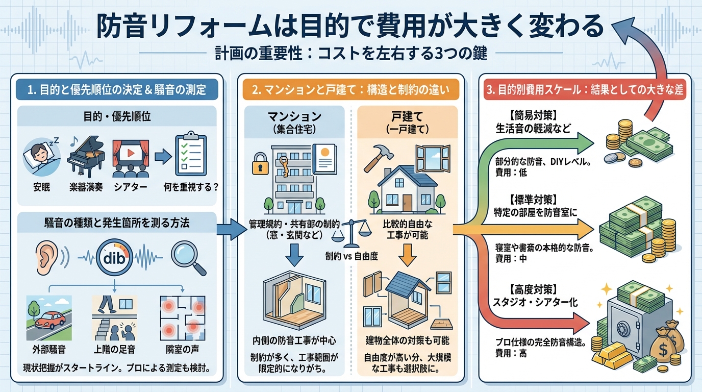 防音リフォームは目的で費用が大きく変わる