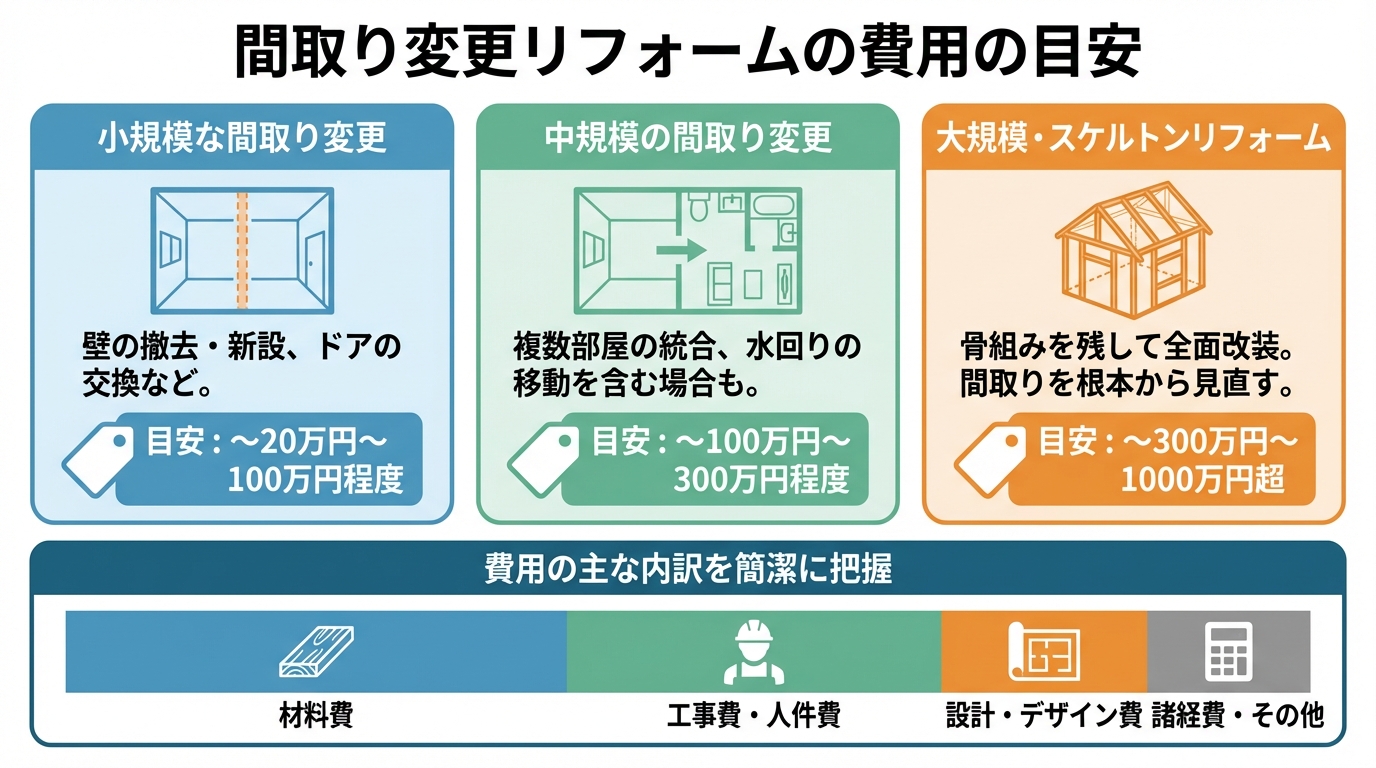 間取り変更リフォームの費用の目安