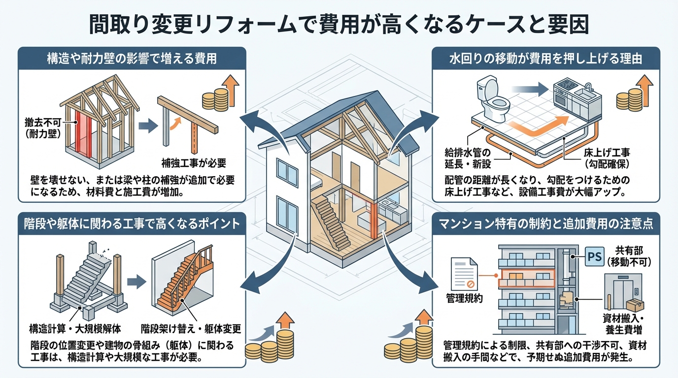 間取り変更リフォームで費用が高くなるケースと要因