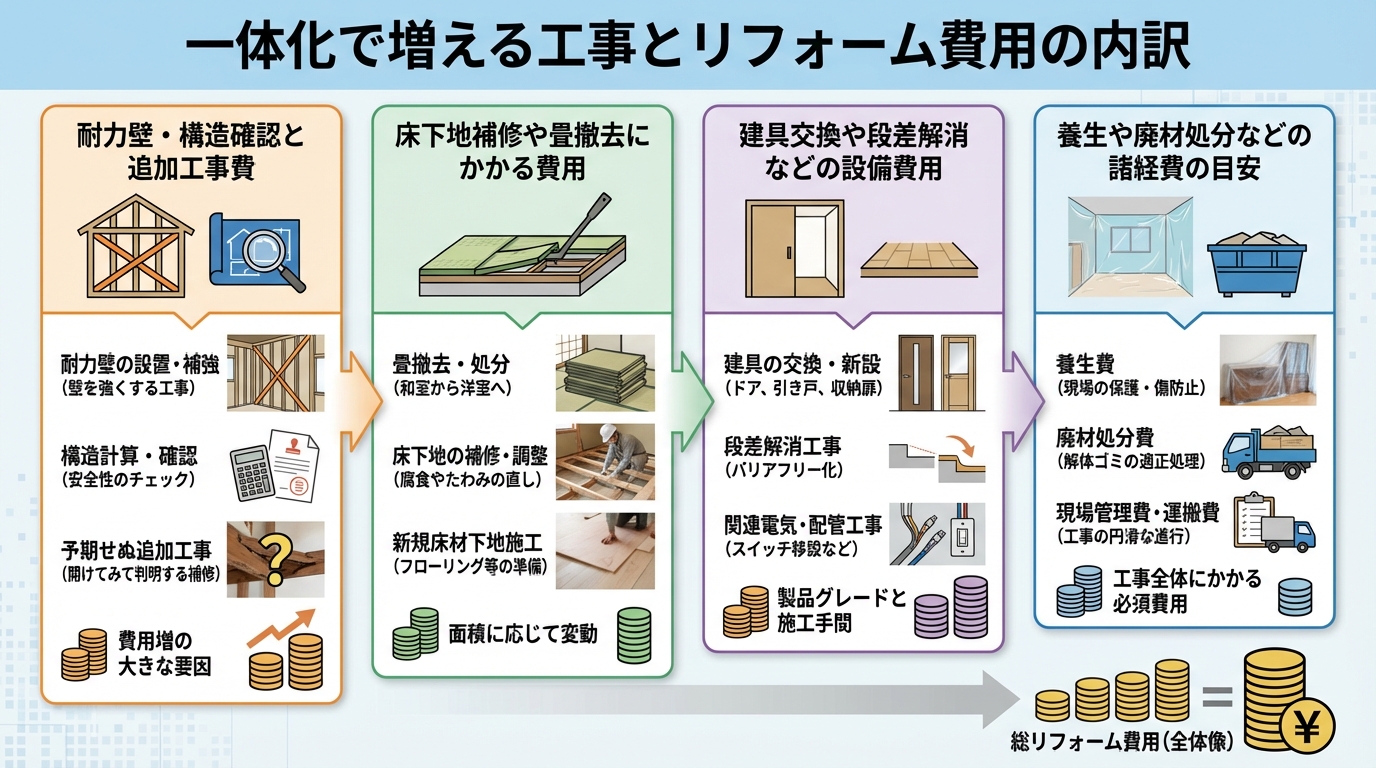 一体化で増える工事とリフォーム費用の内訳